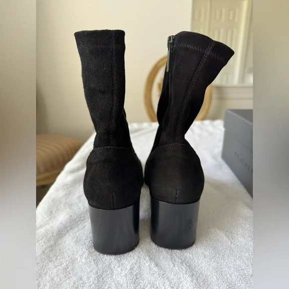 Aquatalia Tia Weatherproof Stacked Heel Stretch Black Suede Booties Ankle Boots - Picture 4 of 8